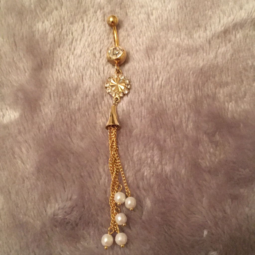 18 Ct Gold Rhinestone Pearl Dangling Body Jewelry